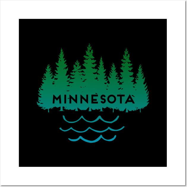 Minnesota Tree Silhouette Lake Nature Outdoors Souvenir Wall Art by Pine Hill Goods